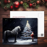 Cartes Pour Fêtes Annuelles Nuit silencieuse - Beau cheval et Noël Père Noël<br><div class="desc">Célébrez la saison avec notre carte postale Silent Night - Beautiful Horse et Père Noël Christmas Holiday. Doté d'un cheval majestueux, le Père Noël et d'un sapin de Noël enneigé, il respire la sérénité et la tranquillité des vacances. Partagez la magie de la saison des Fêtes avec cette carte enchanteresse....</div>