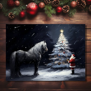 Cartes Pour Fêtes Annuelles Nuit silencieuse - Beau cheval et Noël Père Noël