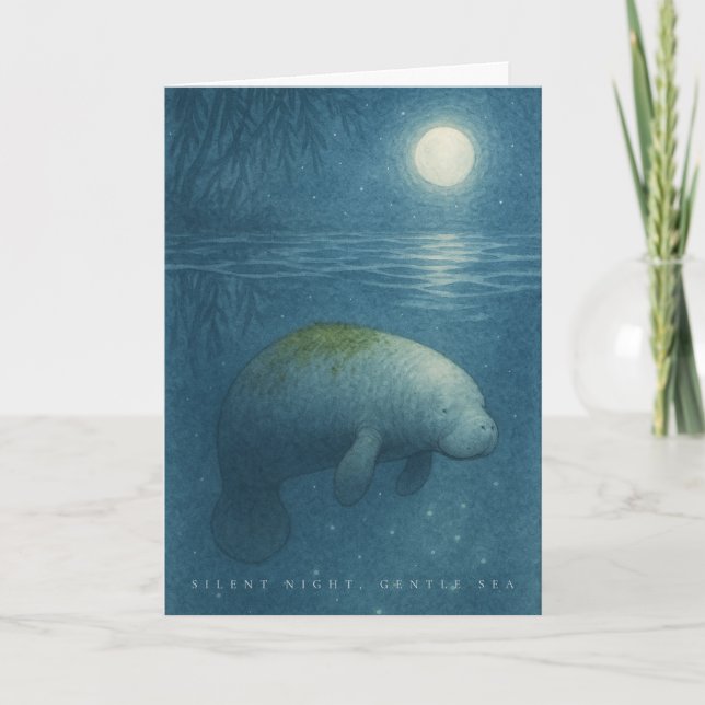 Cartes Pour Fêtes Annuelles Nuit Silencieuse, Mer Douce – Manatee Paisible (Devant)