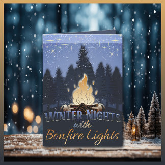 Cartes Pour Fêtes Annuelles Nuits d'hiver avec lumières de feu de camp