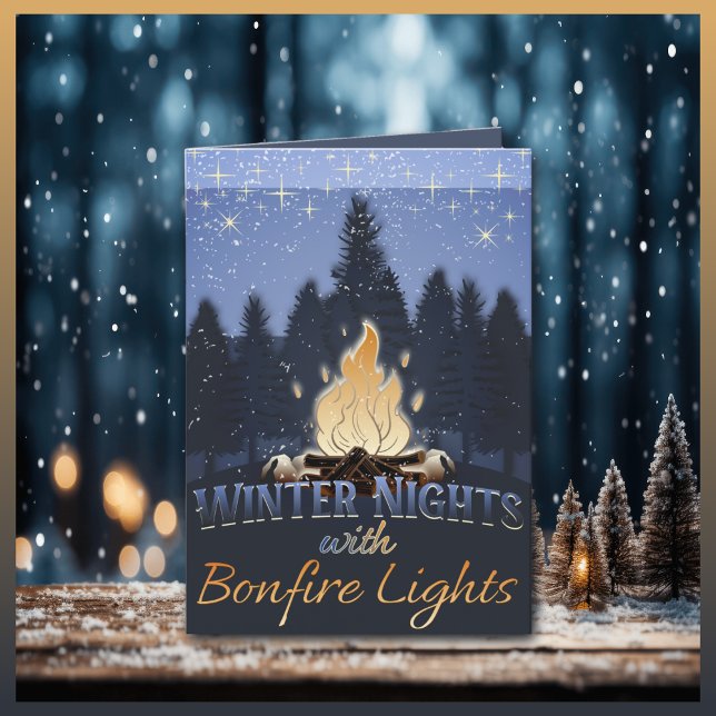 Cartes Pour Fêtes Annuelles Nuits d'hiver avec lumières de feu de camp (Créateur téléchargé)