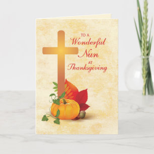 Cartes Pour Fêtes Annuelles Nun à Thanksgiving, Cross et Citrouille