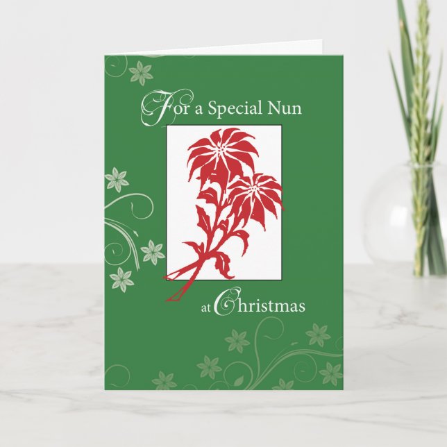 Cartes Pour Fêtes Annuelles Nun, Poinsettias de Noël (Devant)