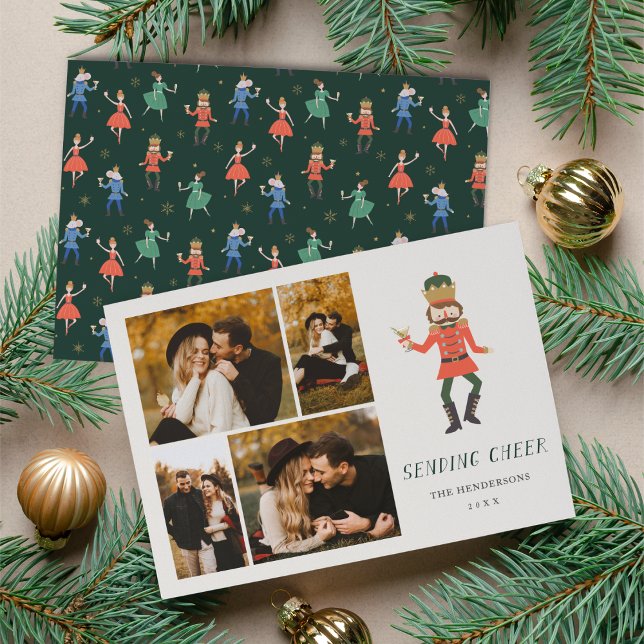 Cartes Pour Fêtes Annuelles Nutcracker Cocktail "Sending Cheer" Photo Collage (Créateur téléchargé)