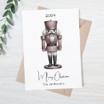 Cartes Pour Fêtes Annuelles Nutcracker rétro blanc simple Noël<br><div class="desc">Un arrière - plan blanc et un biscuit rose poussiéreux. Joyeux Noël écrit avec un script de style à la mode et à la main. Retour : ajoutez votre note et vos noms.</div>