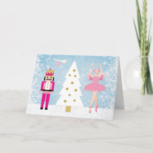 Cartes Pour Fêtes Annuelles Nutcraker, Ballerina, flocons de neige et arbre de