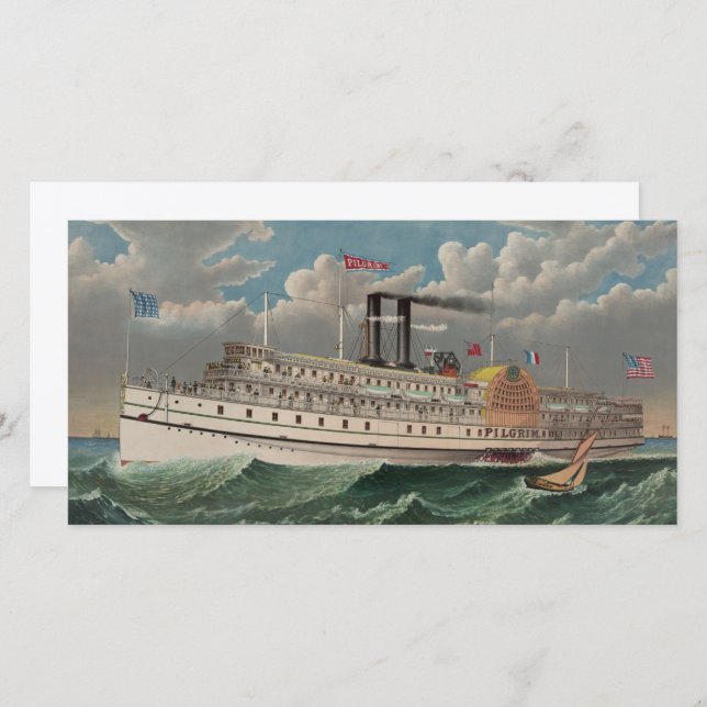 Cartes Pour Fêtes Annuelles NY Voyage Grand Paddlewheel Bateau à vapeur Le Pèl (Devant / Derrière)