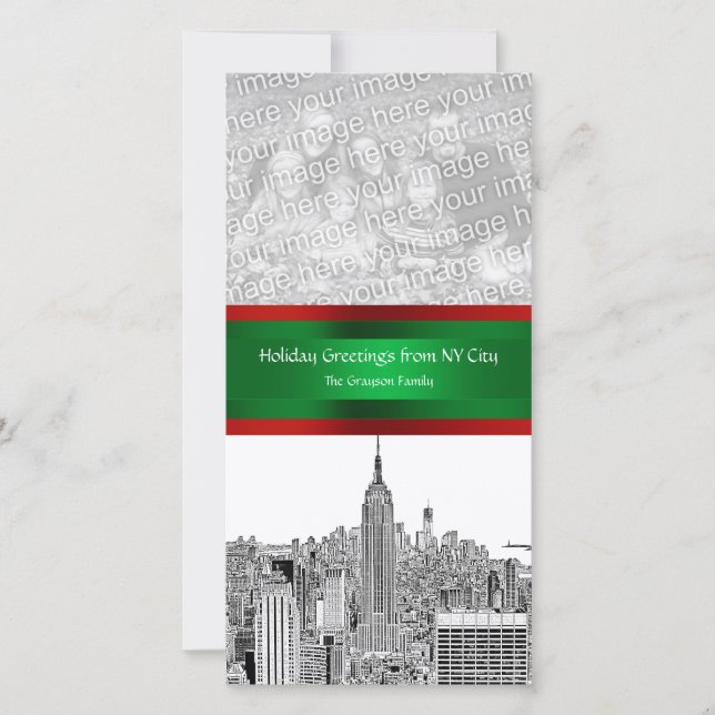 Cartes Pour Fêtes Annuelles NYC Christmas Etched ESB Skyline, votre photo (Devant)