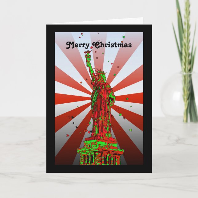 Cartes Pour Fêtes Annuelles NYC psychédélique : Statue de la Liberté Noël #2 (Devant)