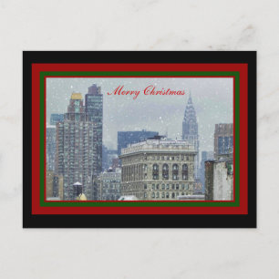 Cartes Pour Fêtes Annuelles NYC Skyline Chrysler Bldg, Flatiron Snow Christmas