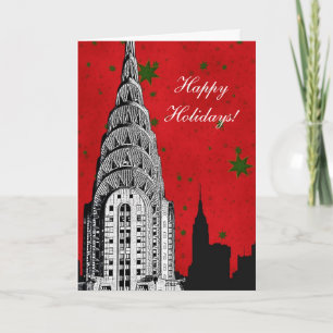 Cartes Pour Fêtes Annuelles NYC Skyline Etched Chrysler Bldg Noël Holiday
