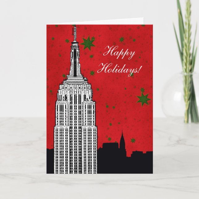 Cartes Pour Fêtes Annuelles NYC Skyline Etched ESB 2 Noël Holiday (Devant)