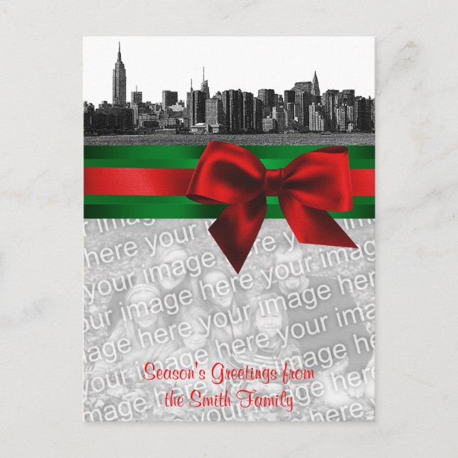 Cartes Pour Fêtes Annuelles NYC Wide Skyline Etched BW Christmas (Devant)