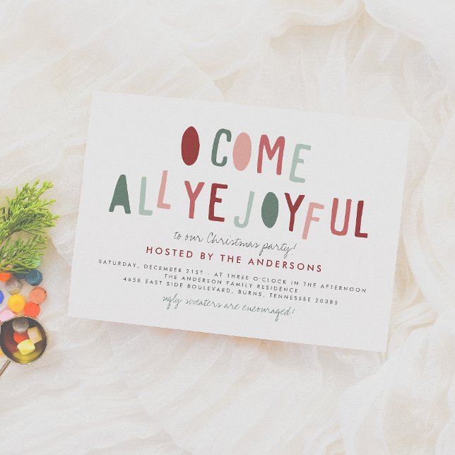 Cartes Pour Fêtes Annuelles O Come All Ye Joyful | Cute Modern Christmas Party (Créateur téléchargé)