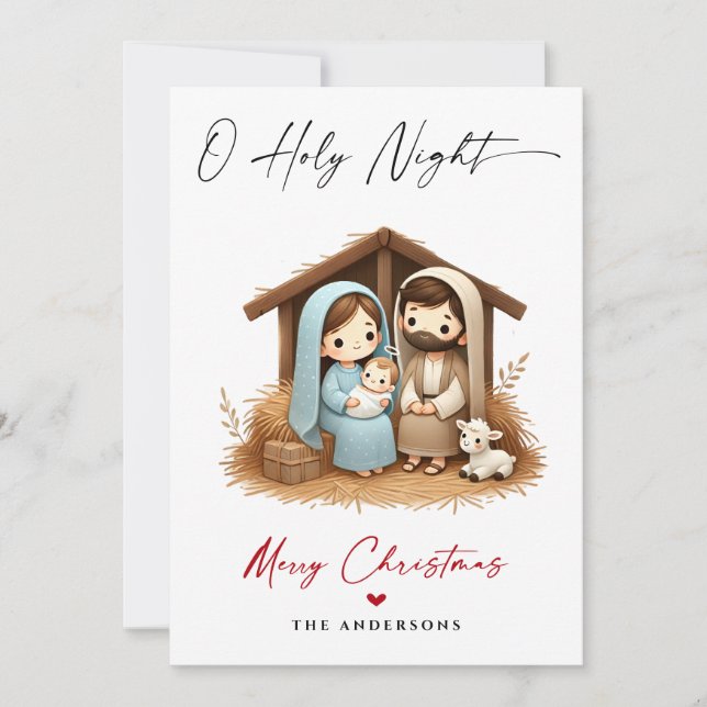 Cartes Pour Fêtes Annuelles O Holy Night Christmas Nativité Scene Famille Phot (Devant)