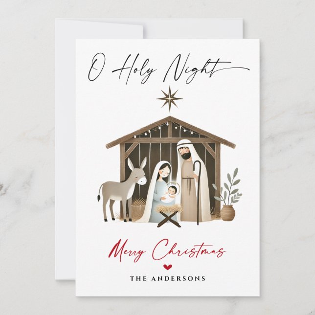 Cartes Pour Fêtes Annuelles O Holy Night Christmas Nativité Scene Famille Phot (Devant)