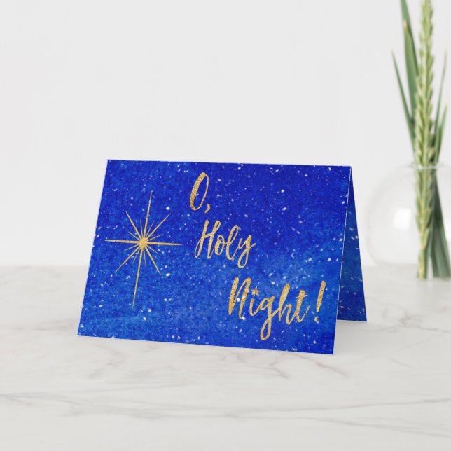 Cartes Pour Fêtes Annuelles O Holy Night Gold Star Blue Religieux (Devant)