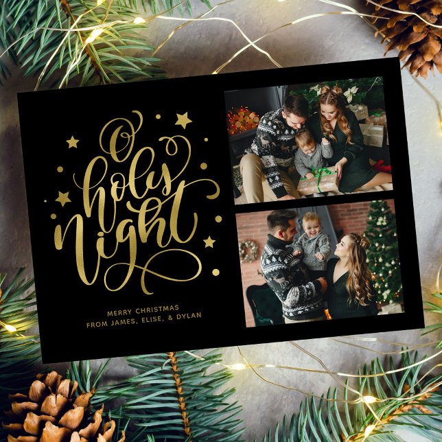 Cartes Pour Fêtes Annuelles "O Holy Night" Modern Lettering Photo (Créateur téléchargé)