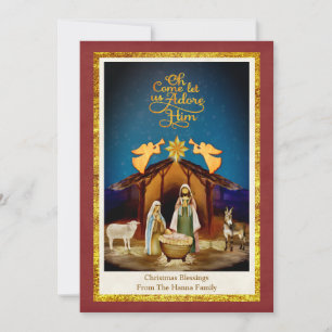 Cartes Pour Fêtes Annuelles "Ô venez, adorons-le" Noël de la Nativité