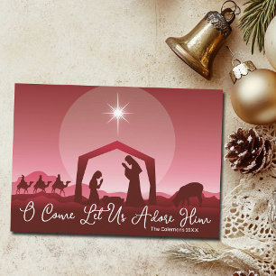 Cartes Pour Fêtes Annuelles Ô venez adorons-Le Scène de la Nativité Noël