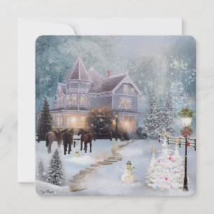 Cartes Pour Fêtes Annuelles Occident Noël hiver Cottage Scène