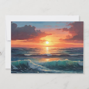 Cartes Pour Fêtes Annuelles Ocean Sunset Sunrise Vagues colorées Plage des nua