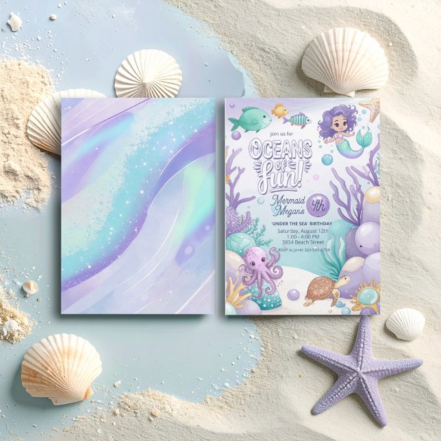 Cartes Pour Fêtes Annuelles Océans de Fun Mermaid Anniversaire V1 ID1142 (Créateur téléchargé)