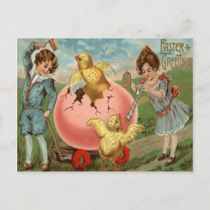 Cartes Pour Fêtes Annuelles Oeuf coloré de Pâques aux enfants victoriens