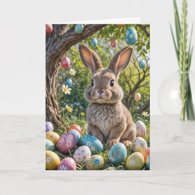 Cartes Pour Fêtes Annuelles Oeuf de Pâques avec lapin (Devant)