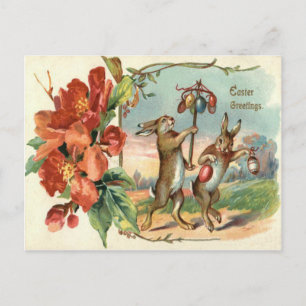 Cartes Pour Fêtes Annuelles Oeuf de Pâques couleur lapin Fleur rouge