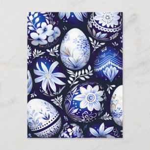 Cartes Pour Fêtes Annuelles Œuf de Pâques Floral de Printemps Bleu Scandinave
