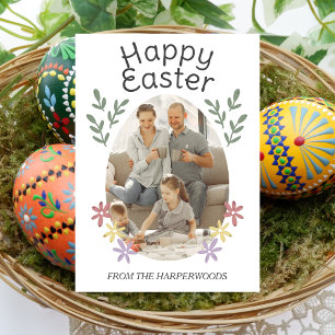 Cartes Pour Fêtes Annuelles OEuf de Pâques floral simple, photo de famille de 