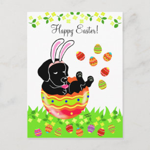Cartes Pour Fêtes Annuelles Oeuf de Pâques noir Labrador Chiot caricature