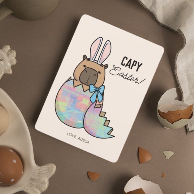 Cartes Pour Fêtes Annuelles Oeuf d'incubation Capybara Bunny Pâques (Créateur téléchargé)