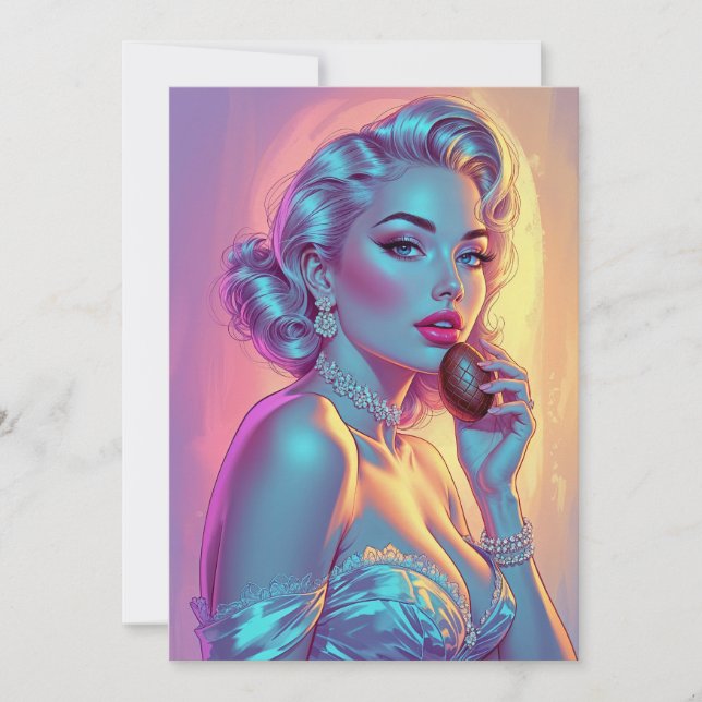 Cartes Pour Fêtes Annuelles Oeuf en Chocolat Pin-Up Blonde (Devant)