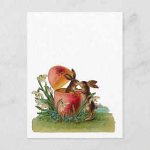 Cartes Pour Fêtes Annuelles Oeuf vintage et lapins de Pâques Baiser