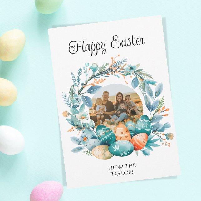 Cartes Pour Fêtes Annuelles Oeufs aquarelles Wreath Happy Famille de Pâques Ph (easter egg wreath photo frame)
