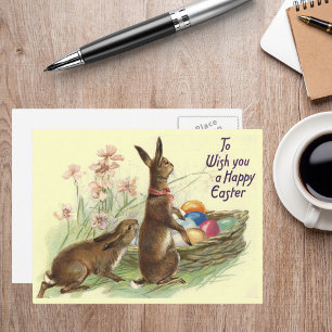 Cartes Pour Fêtes Annuelles Oeufs Brown vintages de lapins de Pâques en panier