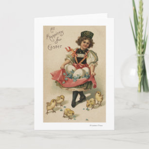 Cartes Pour Fêtes Annuelles Oeufs de fille avec poussins