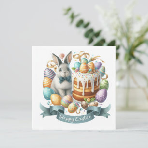 Cartes Pour Fêtes Annuelles Oeufs De Gâteau De Lapin Joyeux Illustration De Pâ