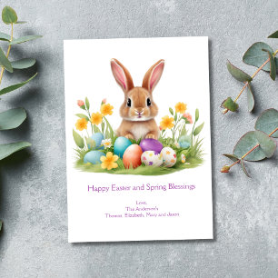 Cartes Pour Fêtes Annuelles Oeufs de lapin de Pâques Grass Fleurs de printemps