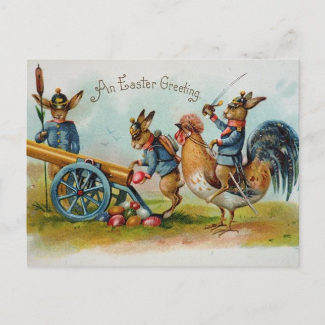 Cartes Pour Fêtes Annuelles Oeufs de lapins de Pâques militaires à Canon (Devant)