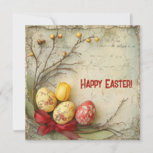 Cartes Pour Fêtes Annuelles Œufs de Pâques à l'aquarelle rétro rouge et jaune