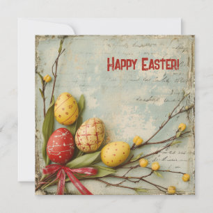 Cartes Pour Fêtes Annuelles Œufs de Pâques à l'aquarelle rétro rouge et jaune