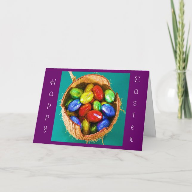 Cartes Pour Fêtes Annuelles OEufs de Pâques dans le panier rustique (Devant)