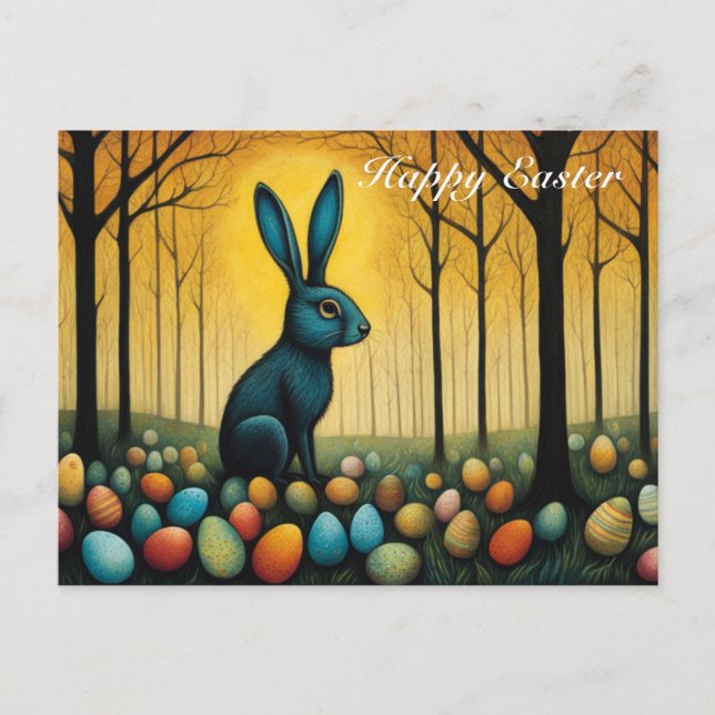 Cartes Pour Fêtes Annuelles OEufs de Pâques de lapin de la Forêt Whimsical (Devant)