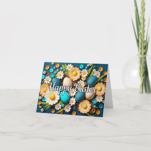 Cartes Pour Fêtes Annuelles Oeufs de Pâques et fleurs de printemps Collage (Devant)