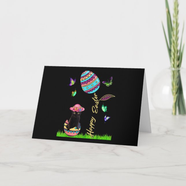 Cartes Pour Fêtes Annuelles Oeufs de Pâques Femmes Lucky Chat Noir Lapin Amant (Devant)