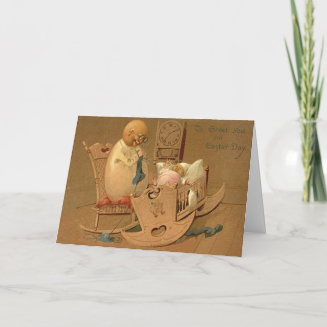 Cartes Pour Fêtes Annuelles Oeufs de Pâques Gens Horloge bébé Chaise à bascule (Devant)