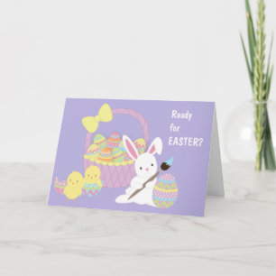 Cartes Pour Fêtes Annuelles Oeufs de Pâques, poules et lapin